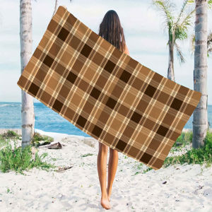 Coffee Plaid Beach Towels Ultra Lightweight Quick Drying Super Absorbent Summer Essential Fast-Drying Towel for Beach