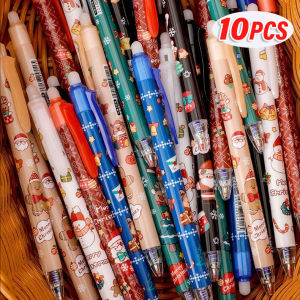 10Pcs Christmas Theme Gel Pen Blue Ink Erasable Retractable Pen Cute Santa Claus Snowman Click Pen New Year Gift Student Reward Stationery