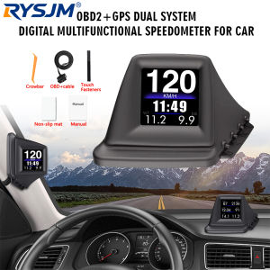 RYSJM | OBD2+GPS Multi-function HUD On-board Computer Car A-pillar Trim Install RPM Turbo Oil Pressure Water Temp GPS Speedometer