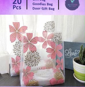 Gift Bag 20pcs Premium Transparent Clear Thick Goodies Bag Door Gift Birthday Wedding Party (20) Sakura Plastic Bag Snack Bakery Cake Cookies Dessert