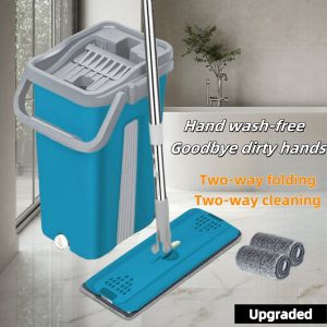 Flat Mop With Bucket Self-Wash Squeeze Dry  2 in 1 Floor Mop 360 Spin Map With Bucket