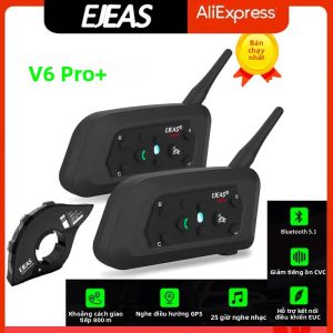 EJEAS V6 PRO PLUS Bluetooth Mũ Bảo Hiểm Xe Máy Intercom Tai Nghe 800M BT Interphone Communicator Cho 6 Người Lái Xe Chống Nước Có Điều Khiển Từ Xa