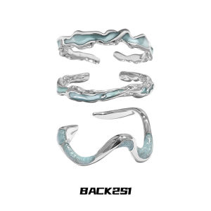 Ice Blue Ocean Design Open Ring for Women Stylish Minimalist Stackable Cool Index Finger Ring Gift Idea Alloy Engraved Jewelry