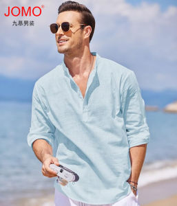 Người đàn ông của bông Linen Áo sơ-mi henley tay áo dài Hippie đi biển đơn giản t Áo sơ mi