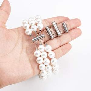 ตะขอสแตนเลสขัดเงาแบบหลายแถวสร้อยคอสร้อยข้อมือไข่มุกแบบทำมือตะขอแม่เหล็กล็อคแถว18K