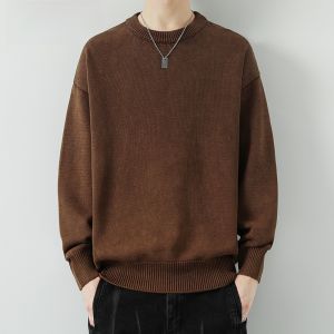 HENGYUANXIANG | Hengyuanxiang Mens Thickened Pure Cotton Knitted Sweater Loose Fit Base Layer Shirt Fashionable Autumn Winter Warm Top