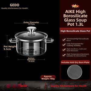 GEDO | Borosilicate Glass Soup Pot Stove-Top & Induction Cooker Suitable