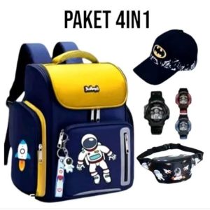 "NIQABIS"Tas Ransel 4in1 Astronot Ransel Anak Sekolah Laki Laki PAUD TK SD+Jam+Tas Slempang+Topi