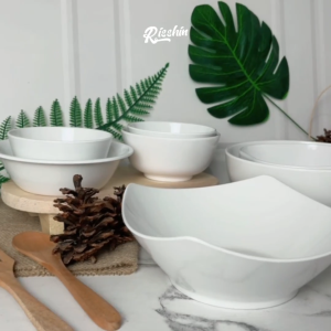 RISSHIN Seri Mangkuk Polos Putih 100% Melamin Food Grade Serbaguna Awet Kuat Tahan Panas Aman SNI
