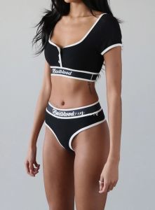 Badblood เสื้อชั้นในกีฬาผู้หญิงสไตล์เกาหลี ผ้าฝ้ายทรงสลิมฟิต ทรงสั้น ลายตัวอักษรเย็บปักมือ ชุดชั้นในสุดเทรนด์