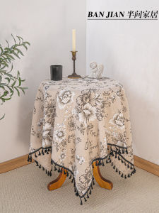 French Vintage Cotton Linen Tablecloth round Dining Table Bedside Table Cover Floral Country Style Home Textile Table Mat