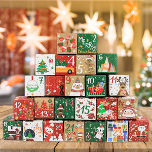 24 Festive Number Boxes Christmas Advent Calendar Countdown Gift Boxes Paper Storage Red & Green Designs ﻿