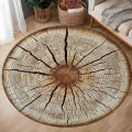 Natural Woodland Charm Tree Ring Pattern Round Rug Wood Log Floor Mat Trunk-Inspired Carpet Decorative Wood Crack Design Room. 