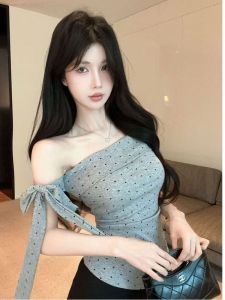 เสื้อยืดแขนกุดลายจุดสไตล์เกาหลีสำหรับผู้หญิงในช่วงฤดูร้อน ทรงเข้ารูป แขนสั้น ผ้าโพลีเอสเตอร์ ระบายอากาศได้ดี ระบายความชื้นได้ดี