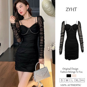 ZYHT ชุดเดรสผู้หญิงชุดเดรสใส่ทำงานชุดเดรสสไตล์เกาหลีชุดสีดำชุดเดรสไปงานชุดเดรสแต่งงานหรูหราชุดเดรสปาร์ตี้ชุดราตรี9546