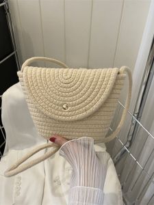 Straw Woven Bag Womens 2023 New Arrival Casual Easiest for Match Retro Rattan Bucket Bag Seaside Beach Weaving Crossbody Pouch