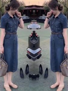 Slimming Denim Dress Womens Fashionable Shirt Collar Waist-Cinching Summer New Arrival European Style Short Sleeve Dress