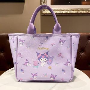 Sanrio Large Capacity Purple Kawaii Bucket Bag Student Handbag Big Ear Dog Carrier Soft Polyester Shoulder Bag Geometric Pattern