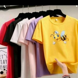 kaos wanita lengan pendek motif kekinian  bee mustad 99rb dapat 6pcs Bahan Babyterry