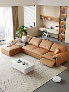 First Class Multi-Functional Electric Leather Sofa Bed Modern Luxury Living Room Three Four Person Small Apartment Combination Simple