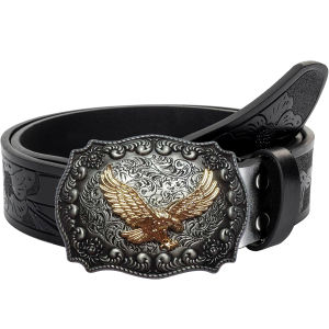 1pc mens Western style belt with small eagle patterns carved floral patterns and long horn decorations retro style perfect f