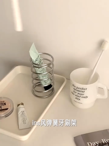 【READY STOCK】Stainless Steel Toothbrush Holder/Makeup Shelf/Brush Tube Spring/Easy Install Desk/Storage Rack/Daily Use
