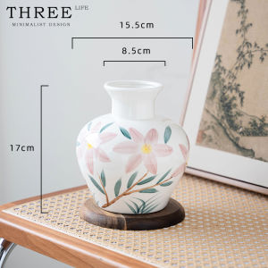 New Chinese Style Ceramic Flower Vase Simple Modern Living Room Decorative Items Red Leaf Three Life Brand Home Decoration