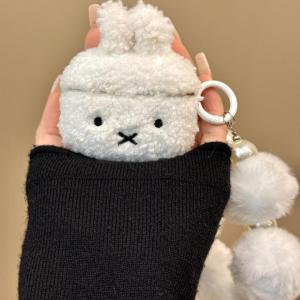 Cute Miffy Rabbit Plush Protective Case with Lanyard for Wireless AirPods 1 2 3 pro 2 Earphone Soft Furry Girl Heart Design