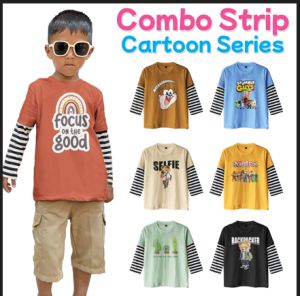 Kaos Anak Distro Lengan Panjang Stripe Sambung Motif Laki-Laki Perempuan 1-12 Tahun Terbaru