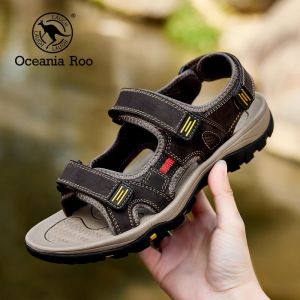 Genuine Leather Mens Sandals Summer Outdoor Anti-slip Soft Bottom Mountain Climbing Water Crossing Sports Beach Slippers