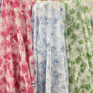 New High-End Chiffon Fabric Floral Embroidery Transparent Sun Protection Shirt Dress Soft Draping Material Chinese Style Home Fabric