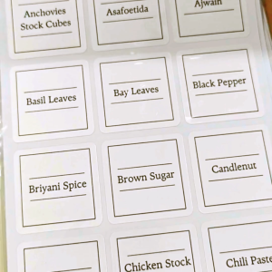 Spice Jar Labels 5cm x 5cm (English to Malay / Malay to English Translation or English and Malay Only) - Waterproof - 48 labels