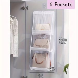 1pc 6/8 Grids Space Saving Bag Organizers Multi Layer Hanging Handbag Purse Organizer For Wardrobe Closet Bag Storage Holder