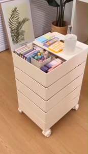 ❣️SPACEIDEAS❣️ Movable Rotating Tray Cart Trolley with Lockable Wheel Office Rotating Drawer Side Table with Rotating Drawer Movable Coffee Table Bedside Table Sofa Side Table Movable Snack Storage Trolley Makeup Storage Box Stationery Storage Box