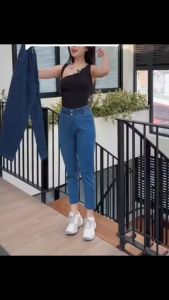 Quần jean nữ lỡ 9 tấc hàng co giãn mạnh lưng thun CÓ SIZE ĐẠI  Shop 02