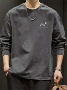 เสื้อยืดคอกลมแขนยาวผ้าฝ้ายแท้ 2025 ทรงหลวม ลำลอง แฟชั่น เสื้อชั้นใน สำหรับผู้ชาย ฤดูใบไม้ร่วง คอกลม แฟชั่น เสื้อผ้าผู้ชาย