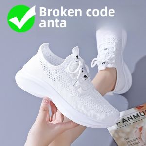 Womens Sport Shoes Summer 2025 New Mesh Breathable Versatile Casual Shoes Korean Style Soft Bottom Anti-slip Hollow out White Sneakers
