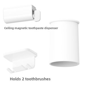 Magnetic Toothbrush Holder Set Bathroom Sink Cup Wall Mounted Mirror Cabinet Installation Mouthwash Cup Toothbrush Rack Simple Style Plastic Material