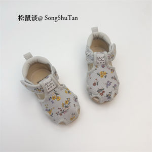 Retro Floral Canvas Baby Girl Shoes Toddler Learning to Walk Soft Bottom Sandals Summer Children Head Covering Slip-On Shoes
