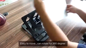 Adjustable Laptop Stand with 360° Rotating Base and Detachable Phone Holder Black