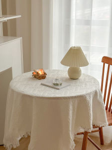 ผ้าคลุมโต๊ะทานอาหารสไตล์ฝรั่งเศส ผ้าฝ้ายลินินสีขาว โต๊ะทานอาหารกลม โต๊ะกาแฟ วันเกิด ถ่ายรูป หอพักนักเรียน ผ้าคลุมโต๊ะแบบจีน