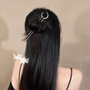 กิ๊บติดผมทรงจันทน์ไม้สไตล์จีนแบบเรียบง่าย กิ๊บติดผมทรงกลมสำหรับผู้หญิง เครื่องประดับผมแฟชั่นสุดเก๋