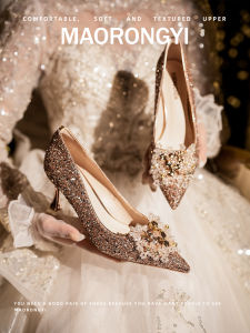 Elegant Chinese Style Bridal Maids High Heels Womens Shoes Beautiful Pointed Toe Large Size Comfortable Shoes for Wide Feet