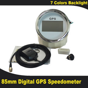 Universal 85mm Digital GPS Speedometer 0-999.9 Course Adjustable Odometer with GPS Antenna and 7 Colors Backlight 12V 24V