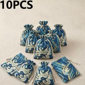 10PCS Vintage Chinese National Style Line Drawstring Pouches Candy Favor Holder Jewelry Party Gifts Storage Cloth Bags