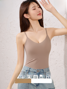 MiiOW | เสื้อกั๊กคอวีแบบสวมใส่สบายสำหรับผู้หญิงในฤดูร้อน ผ้าไหมน้ำแข็งแบบสวมใส่ได้ตลอดทั้งปี สายเดี่ยวบาง ด้านหลังสวยงาม เสื้อชั้นในแบบมีโครงเสริมหน้าอก