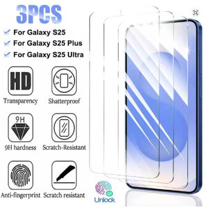 Siêu âm vân tay Tương thích cho Samsung Galaxy S25 Plus S25 Ultra S25 miếng bảo vệ màn hình bọc hoàn toàn kính cường lực (3PCs Rõ ràng) ﻿