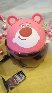 Nón Bảo Hiểm Gấu Dâu Có Kính Kèm Phụ kiện Tai gấu Và Tặng Sticker 2D Cho Bé Mẫu Siêu Hót Dễ Thương Bảo Vệ An Toàn Cho Bé