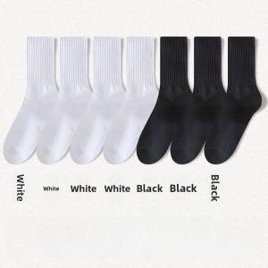 JIAZINI | Womens Cotton Socks Sporty Spring Autumn Style White Color Mid-Calf Length Trendy Japanese Style Moisture Wicking Pure Color