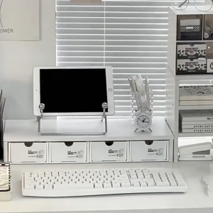 ชั้นวางจอคอมพิวเตอร์ โน๊ตบุ๊ค ชั้นวางของบนโต๊ะ อเนกประสงค์ ตกแต่งโต๊ะทำงาน โต๊ะเครื่องแป้ง DIY รับน้ำหนักได้เยอะ วัสดุไม้ MDF คุณภาพ แข็งแรง ทนทาน